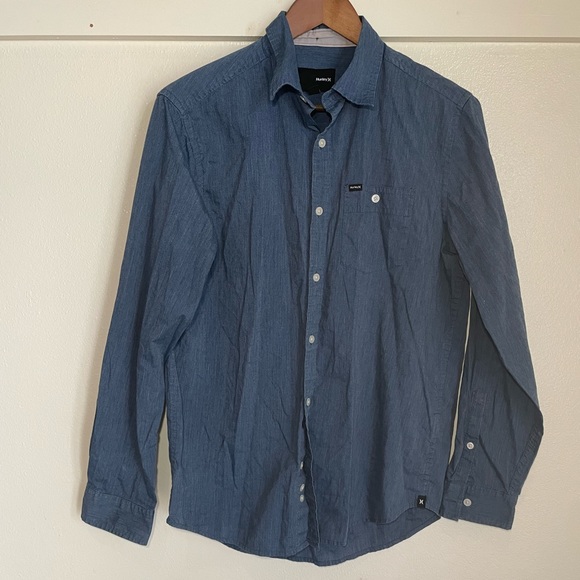 Hurley S Blue Button Down Dress Shirt - Picture 2 of 9